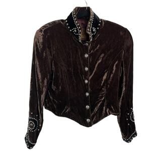 VTG Double D Ranch 100% Wool Velvet Embellished Concho Jacket Brown Size S